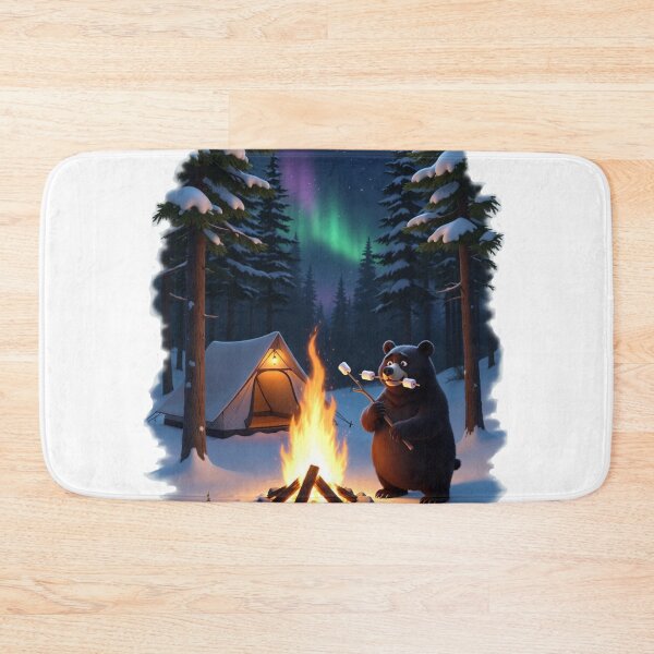 Item preview, Funny Black Bear Stealing Marshmallows Winter Camping Art designed and sold by Falconwolf.