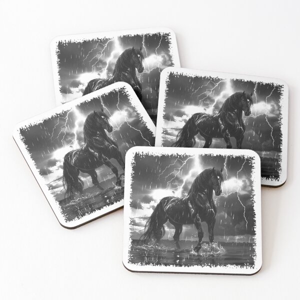 Item preview, Black Horse in Storm Black and White Lightning Art designed and sold by inkoutninja.