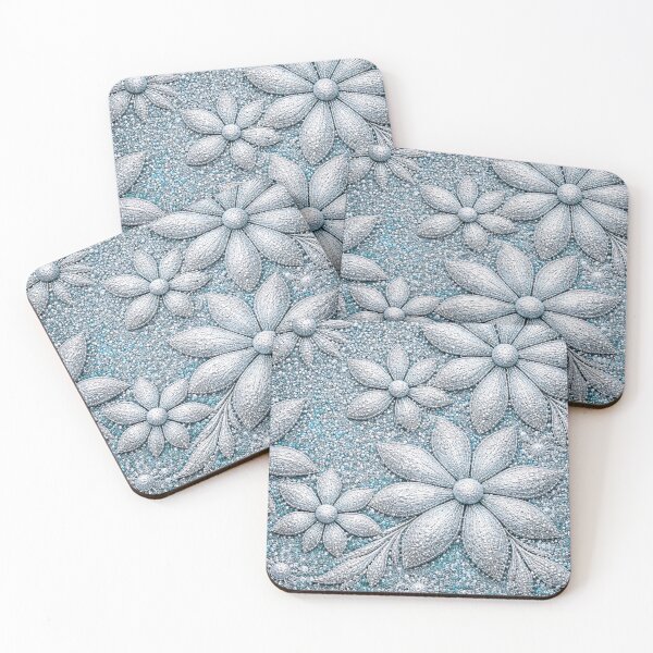 Item preview, Silver Glitter Floral Pattern on Icy Blue Background designed and sold by Kaleidoscope Print.
