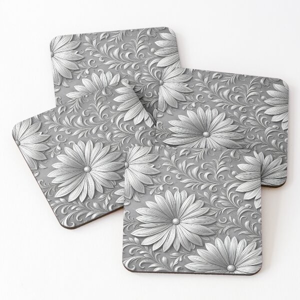 Item preview, Elegant Silver Floral Damask Pattern designed and sold by Kaleidoscope Print.