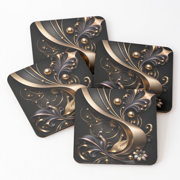 Item preview, Elegant Black Gold Floral Abstract Art Nouveau Design designed and sold by Kaleidoscope Print.