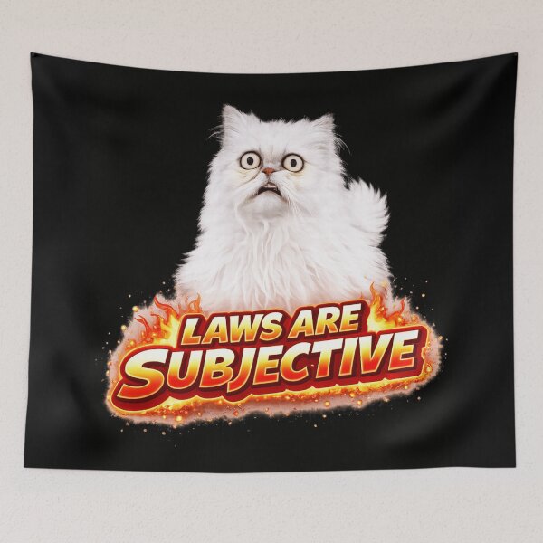 Item preview, Laws Are Subjective Funny Cat Meme Sticker - Sarcastic Cat Quote Gift designed and sold by MaxLevelMerch.