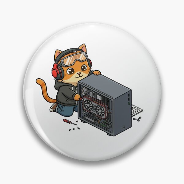 Item preview, Orange Cat Building Gaming PC designed and sold by VisioraCreative.