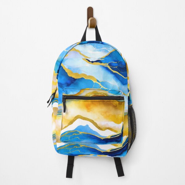 Item preview, Blue, Aqua, And Golden Marbled Stylized Abstract Art designed and sold by DEC02.