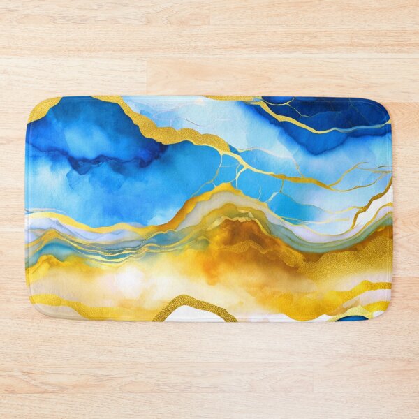 Item preview, Blue, Aqua, And Golden Marbled Stylized Abstract Art designed and sold by DEC02.