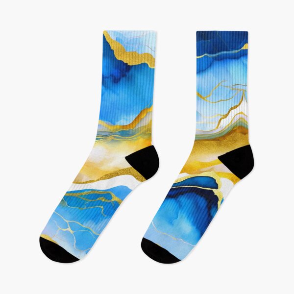Item preview, Blue, Aqua, And Golden Marbled Stylized Abstract Art designed and sold by DEC02.