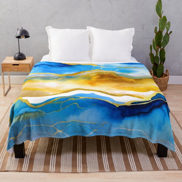 Item preview, Blue, Aqua, And Golden Marbled Stylized Abstract Art designed and sold by DEC02.