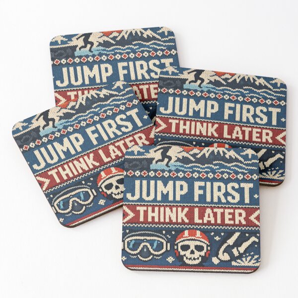 Item preview, Jump First Think Later – Adventurous cliff diving in a blue knit pattern design designed and sold by Mauswohn.