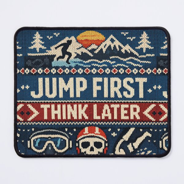 Item preview, Jump First Think Later – Adventurous cliff diving in a blue knit pattern design designed and sold by Mauswohn.
