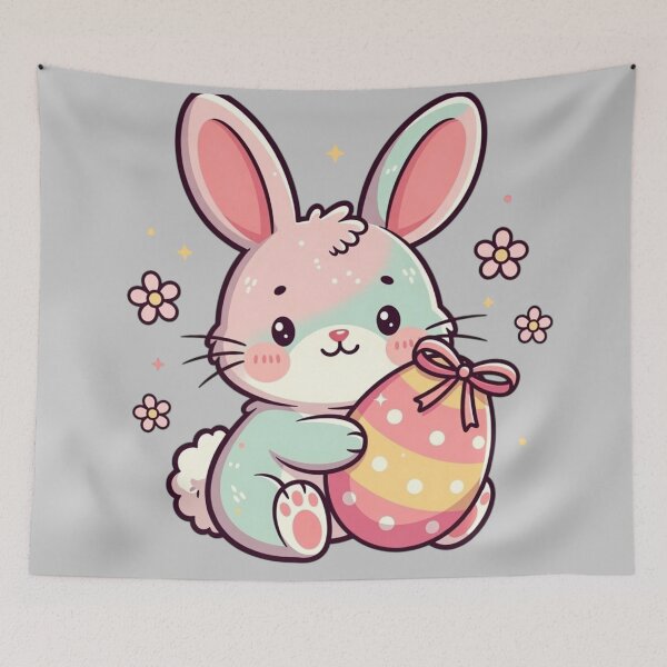 Item preview, Kawaii Easter Bunny with Pastel Egg – Cute Spring Bunny Art designed and sold by PixelVibe782.
