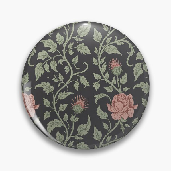 Item preview, Arts and Crafts Botanical Pattern – Dark Cottagecore Rose & Thistle Vintage Design designed and sold by Tamas Das.