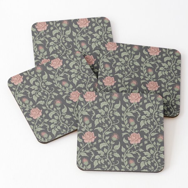 Item preview, Arts and Crafts Botanical Pattern – Dark Cottagecore Rose & Thistle Vintage Design designed and sold by Tamas Das.