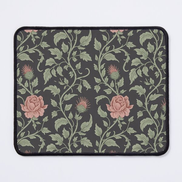 Item preview, Arts and Crafts Botanical Pattern – Dark Cottagecore Rose & Thistle Vintage Design designed and sold by Tamas Das.