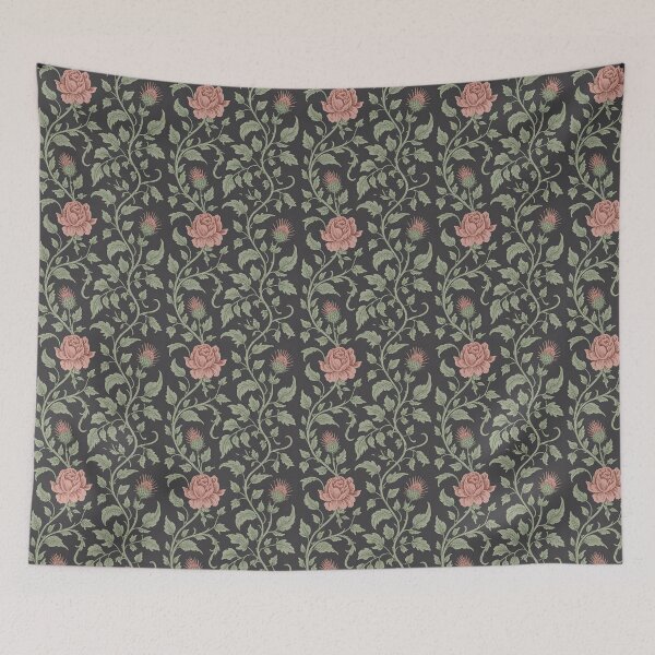 Item preview, Arts and Crafts Botanical Pattern – Dark Cottagecore Rose & Thistle Vintage Design designed and sold by Tamas Das.