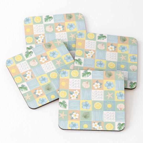 Item preview, Beach Patchwork Seamless Pattern, Coastal Quilt Block Digital Paper, Tropical Summer Fabric Design, Starfish Lemon Hibiscus Ocean Patchwork designed and sold by FRH Design ⭐⭐⭐⭐⭐.