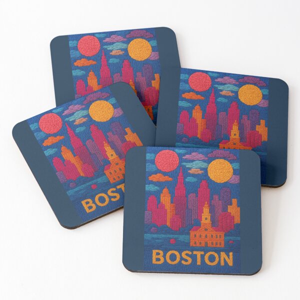 Item preview, Boston Faux Wool Art – Skyline & Historic Landmark Knitted Style Boston City Illustration designed and sold by TheTrendsDesk.