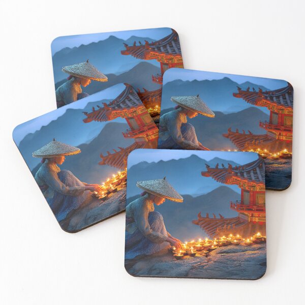 Item preview, Woman Placing Lanterns at Serene Mountain Temple designed and sold by Artessie.