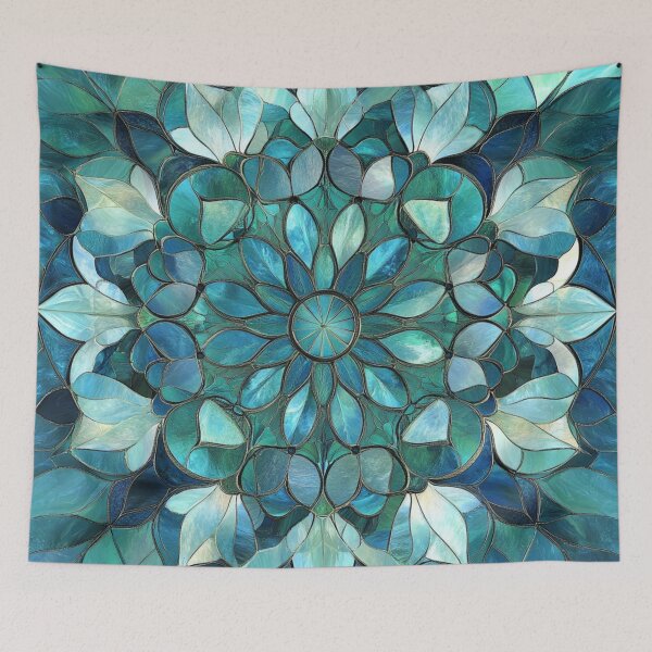 Item preview, Blue Mint Green Stained Glass Inspired Mosaic Mandala Pattern designed and sold by GrinGalore.