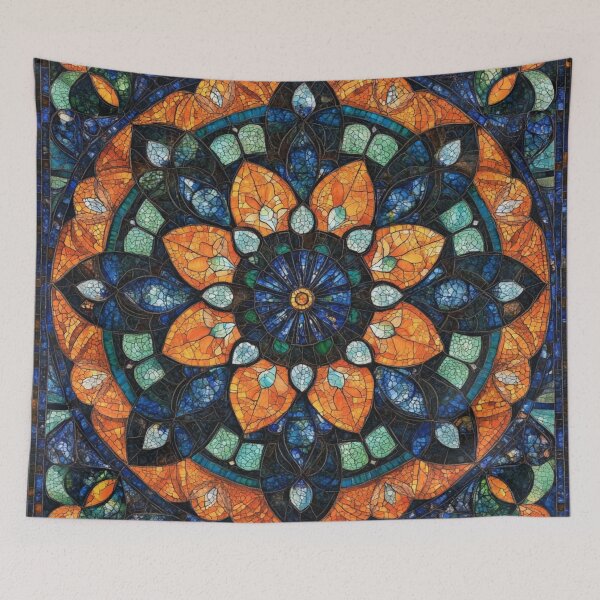 Item preview, Stained Glass Orange Blue Inspired Mosaic Mandala Pattern designed and sold by GrinGalore.