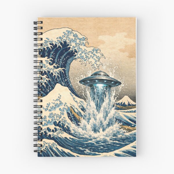 Item preview, That Big Wave Photobombed by Aliens - Inspired by Hokusai (1760–1849), while a flying saucer cooled off in the surf.  designed and sold by TheArtsyFrogs.