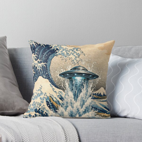 Item preview, That Big Wave Photobombed by Aliens - Inspired by Hokusai (1760–1849), while a flying saucer cooled off in the surf.  designed and sold by TheArtsyFrogs.