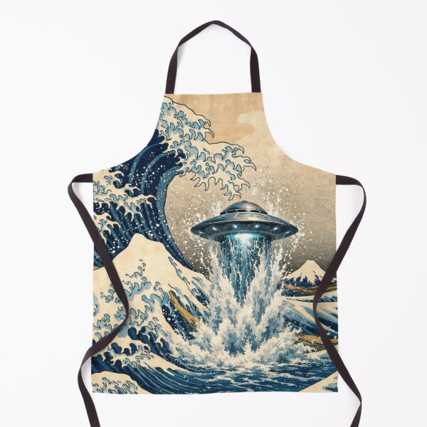 Item preview, That Big Wave Photobombed by Aliens - Inspired by Hokusai (1760–1849), while a flying saucer cooled off in the surf.  designed and sold by TheArtsyFrogs.