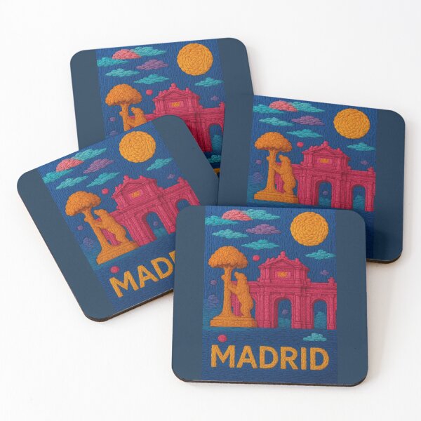 Item preview, Madrid Faux Wool Art – Puerta de Alcalá Bear Statue Knitted Style Travel Illustration designed and sold by TheTrendsDesk.