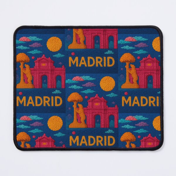 Item preview, Madrid Faux Wool Art – Puerta de Alcalá Bear Statue Knitted Style Travel Illustration designed and sold by TheTrendsDesk.