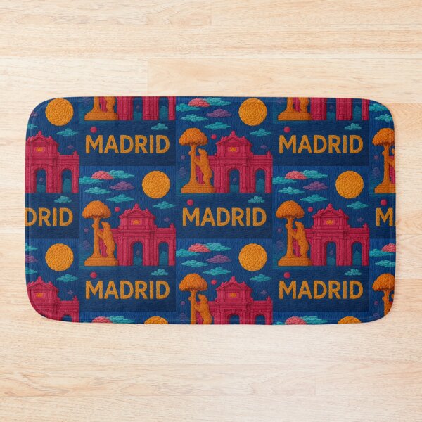 Item preview, Madrid Faux Wool Art – Puerta de Alcalá Bear Statue Knitted Style Travel Illustration designed and sold by TheTrendsDesk.