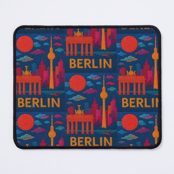 Item preview, Berlin Faux Wool Art – Brandenburg Gate TV Tower Knitted Style Travel Illustration designed and sold by TheTrendsDesk.
