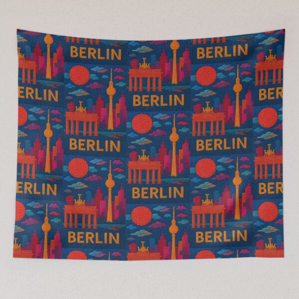 Item preview, Berlin Faux Wool Art – Brandenburg Gate TV Tower Knitted Style Travel Illustration designed and sold by TheTrendsDesk.