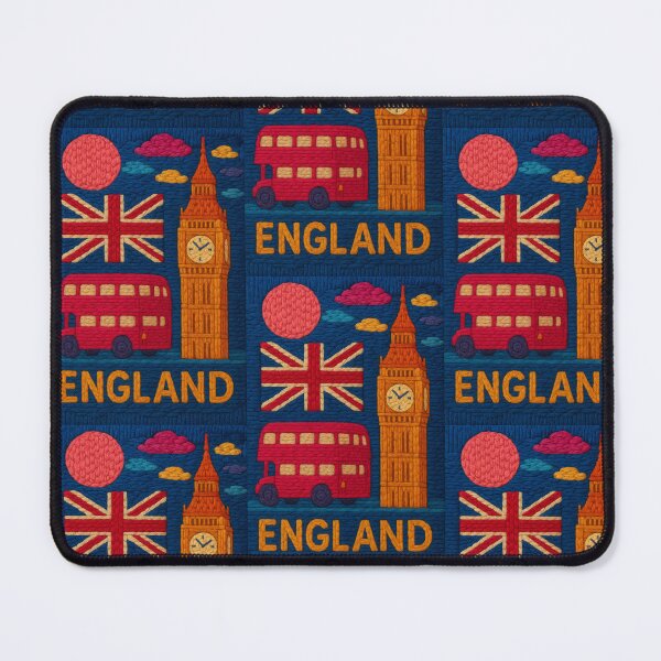 Item preview, England Faux Wool Art – Big Ben Double Decker Bus Union Jack Knitted Travel Illustration designed and sold by TheTrendsDesk.