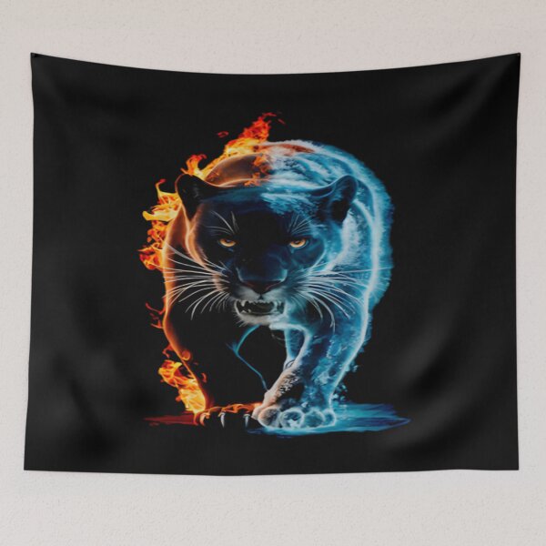 Item preview, Unisex Fire and Ice Panther Long Sleeve Tee  Elemental Panther Front & Back Design designed and sold by PlatinumDream.