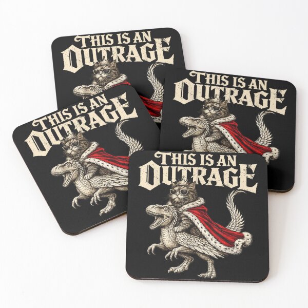 Item preview, This Is An Outrage Funny Cat Riding Dinosaur Shirt designed and sold by Chaya Reid.