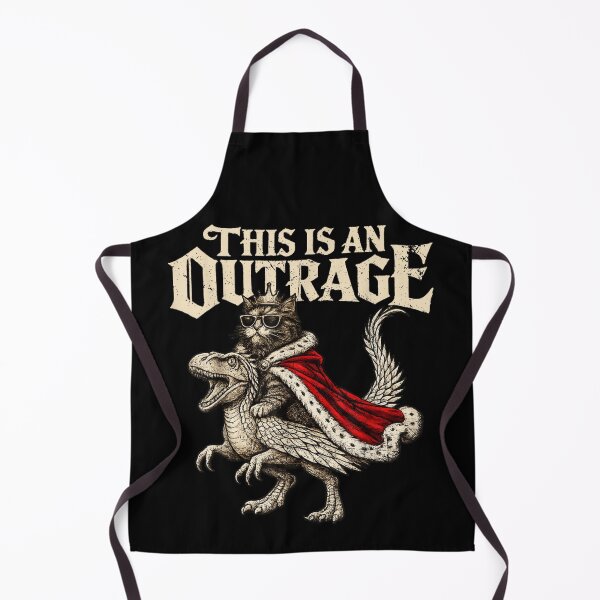 Item preview, This Is An Outrage Funny Cat Riding Dinosaur Shirt designed and sold by Chaya Reid.