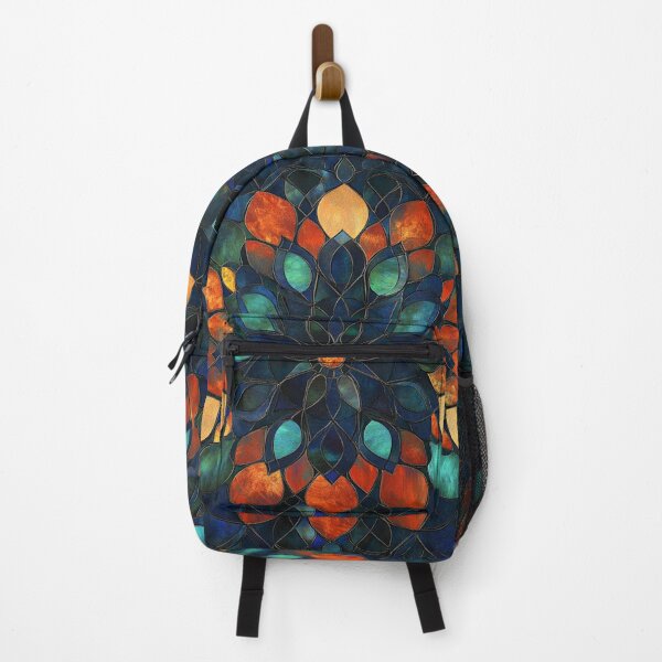 Item preview, Stained Glass Orange Dark Blue Inspired Mosaic Mandala Pattern designed and sold by GrinGalore.