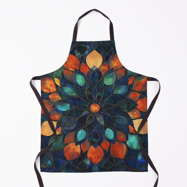 Item preview, Stained Glass Orange Dark Blue Inspired Mosaic Mandala Pattern designed and sold by GrinGalore.