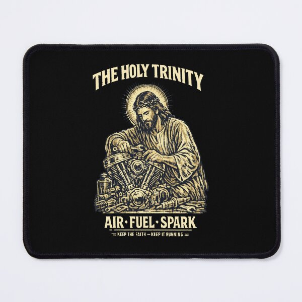 Item preview, Vintage Jesus Motorcycle Mechanic, Holy Trinity Air Fuel Spark, Motorcycle Art designed and sold by NinMema.
