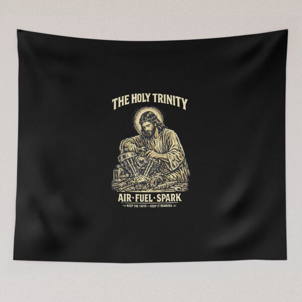 Item preview, Vintage Jesus Motorcycle Mechanic, Holy Trinity Air Fuel Spark, Motorcycle Art designed and sold by NinMema.