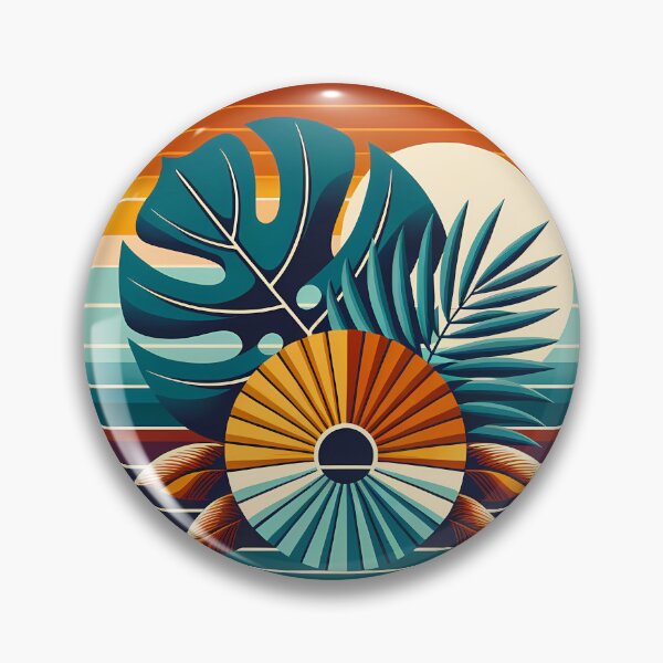 Item preview, Abstract Tropical Leaves Sunset Circle designed and sold by InkSmithery.