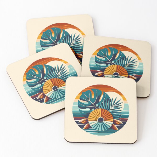 Item preview, Abstract Tropical Leaves Sunset Circle designed and sold by InkSmithery.