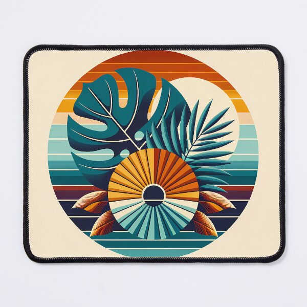 Item preview, Abstract Tropical Leaves Sunset Circle designed and sold by InkSmithery.