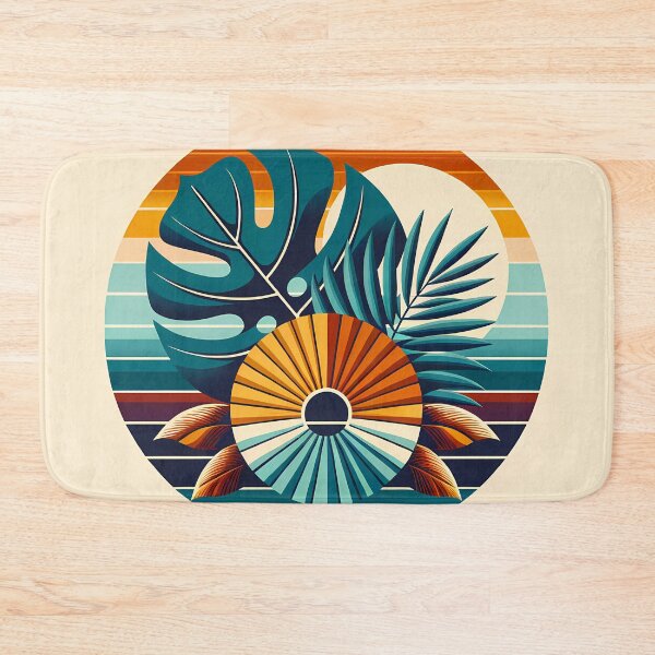 Item preview, Abstract Tropical Leaves Sunset Circle designed and sold by InkSmithery.