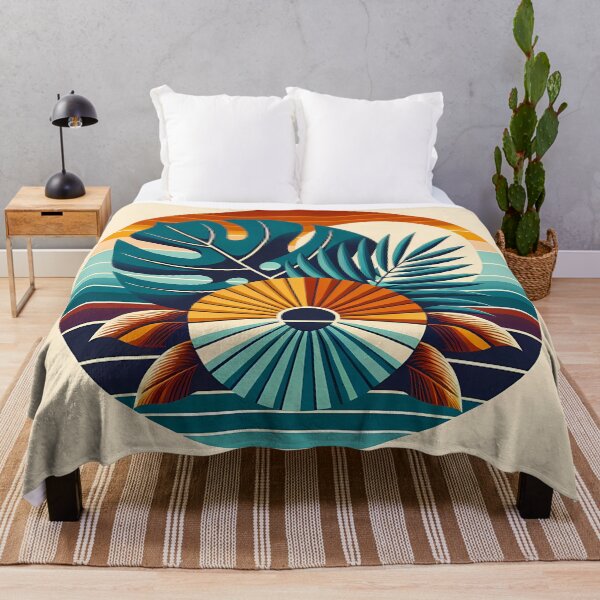 Item preview, Abstract Tropical Leaves Sunset Circle designed and sold by InkSmithery.