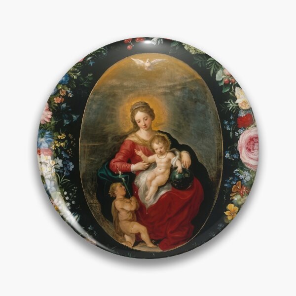 Item preview, Virgin Child Saint John Floral Garland Baroque Painting designed and sold by TheSoulOfArt.