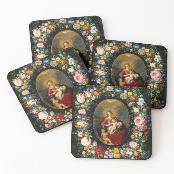 Item preview, Virgin Child Saint John Floral Garland Baroque Painting designed and sold by TheSoulOfArt.
