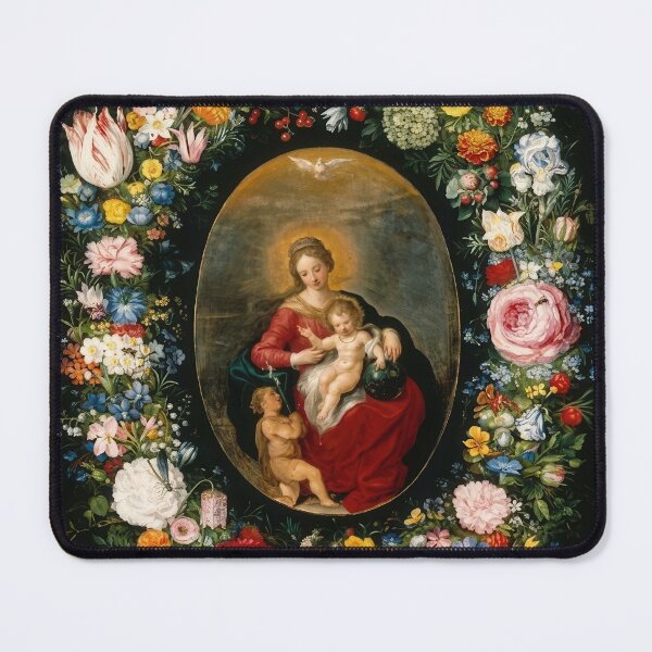 Item preview, Virgin Child Saint John Floral Garland Baroque Painting designed and sold by TheSoulOfArt.