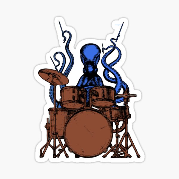 Octopus plays drums kolorierte Version Sticker