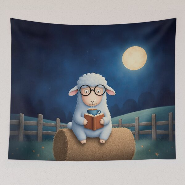 Item preview, Moonlit Bedtime Reading – Cozy Sheep Storybook Illustration designed and sold by Whimsical Hug.