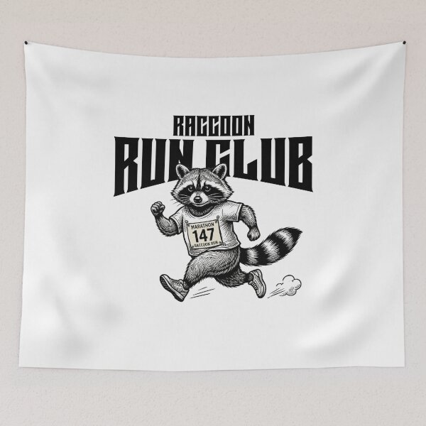 Item preview, Raccoon Run Club Marathon 147 Retro Trash Panda Runner designed and sold by MotionBanana Art.
